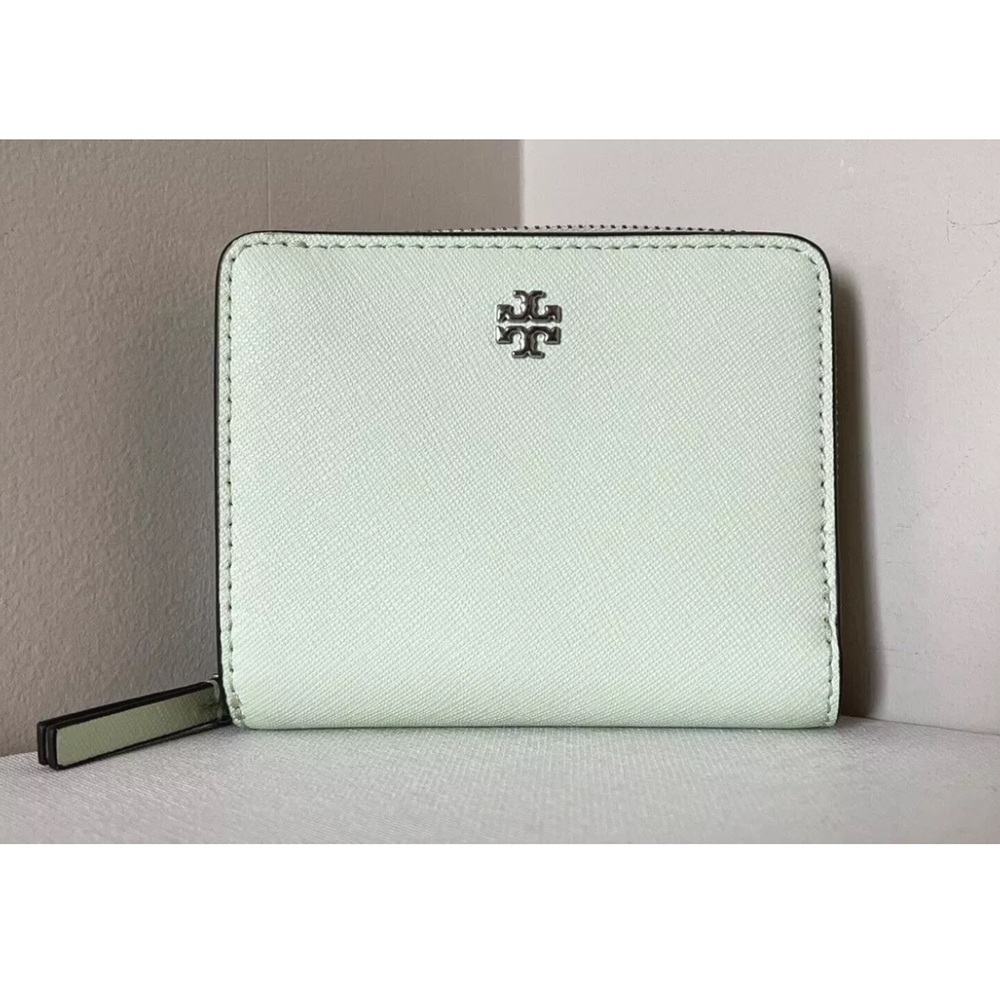 New Tory Burch Emerson Mini Saffiano Leather Wallet Meadow Mist